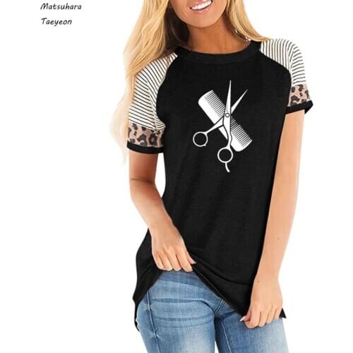 Plus Size Woman T-shirts Womens Clothes Striped Short Sleeve Hairdresser Cotton Funny Top Graphic Tee shirt Gift For Friend
