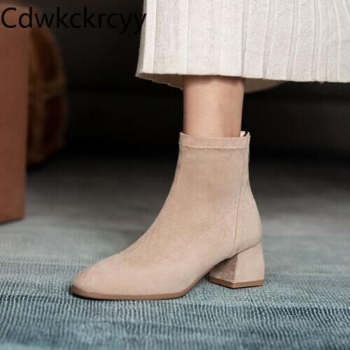Winter The New fashion Round head Elasticity Stovepipe Martin boots black Beige brown Suede High heels Women boots size 34-43