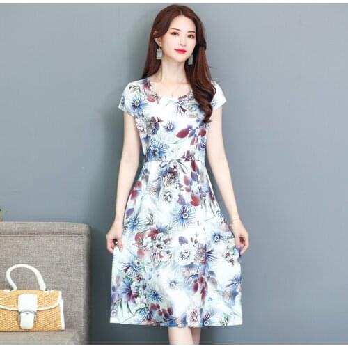 Top selling product in 2019 NEW Women summer clothes printing dress 4XL Large size floral dresses Fashion costumes Loose K4516
