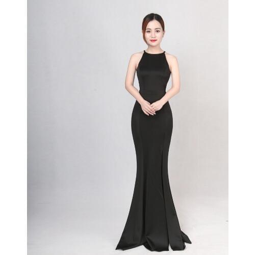 Corzzet Black Halter Sleeveless Waist Back Hollow Out Split Slim Mermaid Dress Elegant Evening Party Long Dresses Women Vestidos