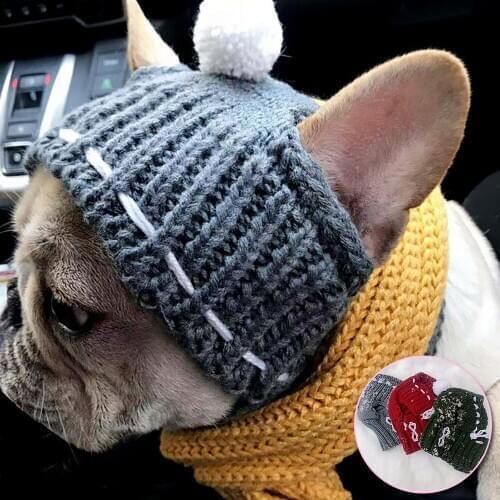 Winter Woolen Dog Birthday Cap Pet Hats For Small Dogs Accessories Puppy Hat With Ball Head Wear French Bulldog Pet Products Pug