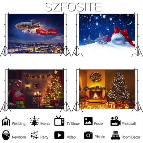 Winter Snow Airship Snowman Tree Holiday Backdrop Christmas Party Decorate Kids Room Baby Bath Newborn Custom Background Photo