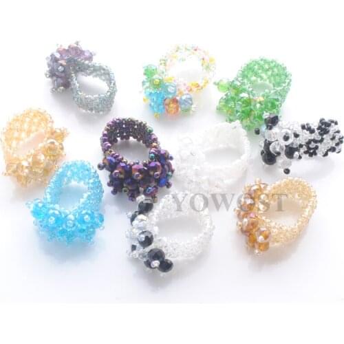10PCS Wholesale Multicolor Crystal Chips Gravel Beads Stretch Rings For Women Fashion Jewelry Gift QC2042