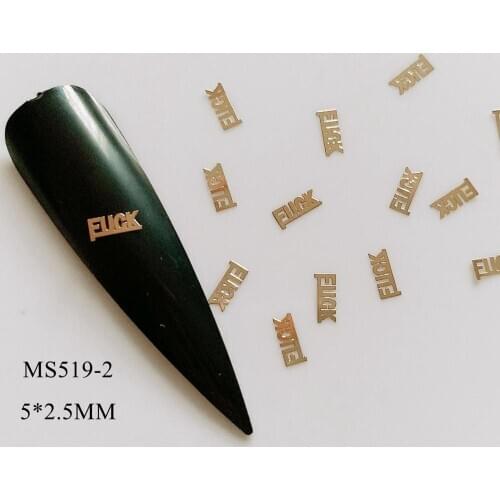 MS519-2 100pcs Gold F-Word Cute Metal Sticker Nail Art Metal Pieces Nail Art Decoration Non-adhesive Sticker