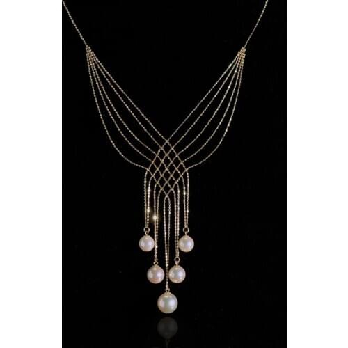 18 K Solid Yellow Really Gold Jewelry(AU750) Women Lace Necklace Choker Collar Chain Natural Akoya Sea Pearl Fashion Lady