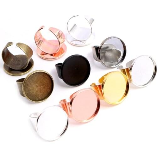 20mm 5pcs/Lot Classic 7 Colors Plated Brass Adjustable Ring Settings Blank/Base,Fit 20mm Glass Cabochons,Buttons;Ring Bezels