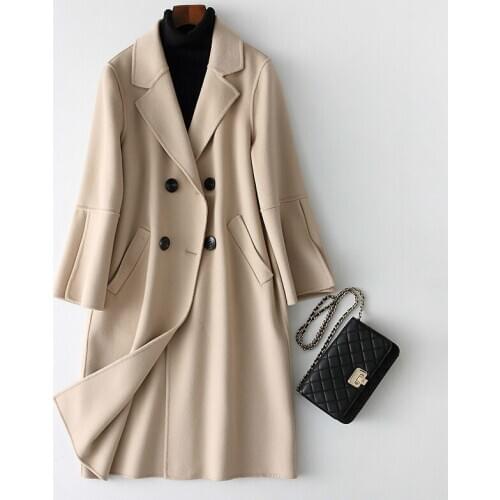 2020 Elegants Wool Coats Winter Women Double Breasted Wool Female Jacket Pockets chaquetas invierno mujer 38054 WYQ1426