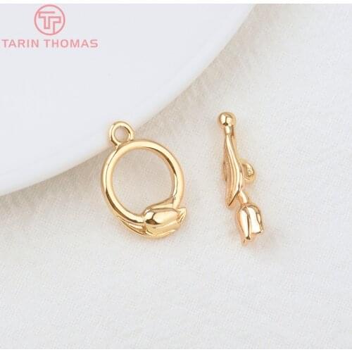 4 Sets 24K Champagne Gold Color Plated Brass Tulip Bracelet O Toggle Clasps High Quality Diy Jewelry Accessories