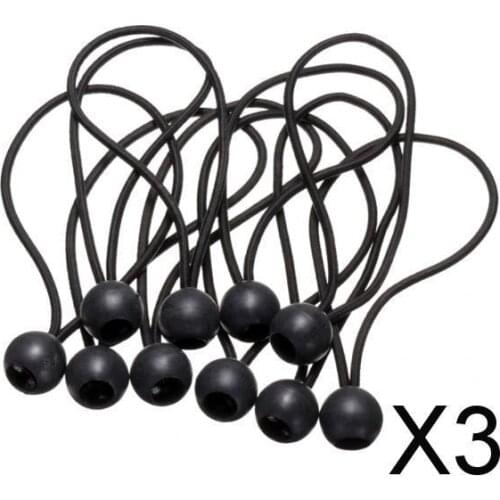 3x10 Pieces Elastic Tent Fix Cords Bungee Strap Black Ball Tarp Canopy Wire