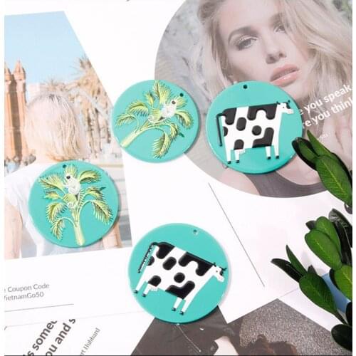 4pcs Resin Blue Coconut Tree Charms Acrylic Cow Pendant 3D Stamp Earring DIY Jewelry Accessories