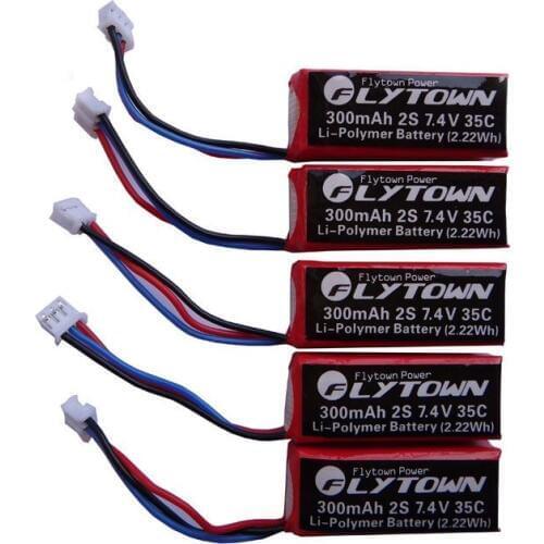 5PCS Flytown 300mAh 7.4V 35C-70C Lipo battery for EFLITE Blade MCPX BL 130X F-27 UMX MIG stryker airplanes parts Mini Racer Car