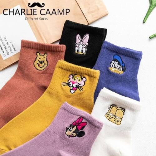 5Pieces/lot Women Socks Spring Summer New Cotton Cartoon Animal Embroidery Ladies Tube Socks Casual Cute Breathable Socks S224