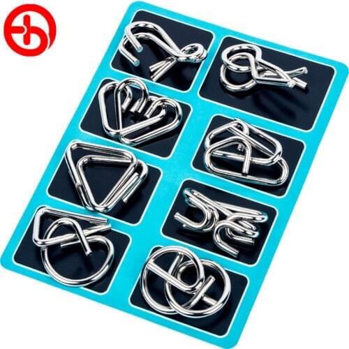 8pcs/set Metal Intelligence Solution Ring Unbuckle Metal Ring Puzzle Magic Trick Game Brain Teaser Toy Kids Creative Logic Game