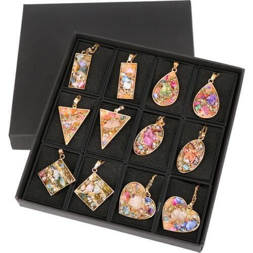 ASHMITA 12pc Geometric Colorful Nature Stone Necklace Triangle Crystal Necklaces Gems Stones Pendant For Women And Men Wholesal