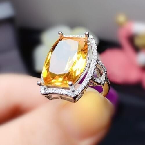 Natural real citrine rectangle big ring Per jewelry 925 sterling silver 13*18mm 13ct gemstone Fine jewelry T212111