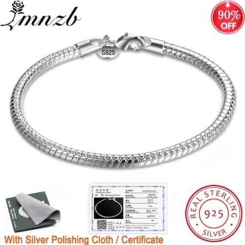 Free Sent Certificate Original 925 Sterling Silver Bracelets 3mm Snake Bones Bracelets Bangles For Men and Women Fashion Jewelry