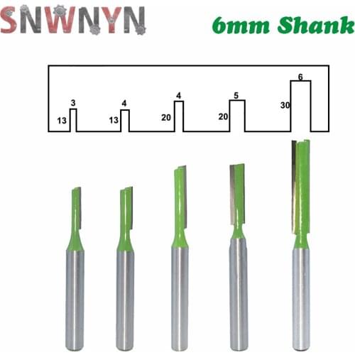 5pcs 6mm Shank Single Straight Bit Double Flute Milling Cutter for Wood Tungsten Carbide Router Bit Woodwork Tool