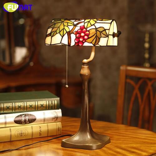 FUMAT Stained Glass Table Lamp Grape Lampshade Classic Lamp Decor Brief Lightings For Living Room Lamp Bedside Table Lights