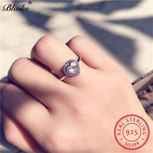 Cute Love Heart Ring 925 Sterling Silver Wedding Bands Valentine Day Promise Engagement Rings For Women Zircon Fine Jewelry Gift