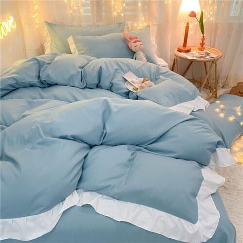 Blue Washed Cotton Japanese Bedding Set Super Soft Bed Sheet Set Duvet Cover Luxury Egyptian Classical Bedding Set