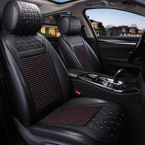 Summer Cool Leather Car Seat Cover Breathable Car Wooden Bead Seat Cushion Handmade Auto Seat Mat Pad Universal Auto Accessories
