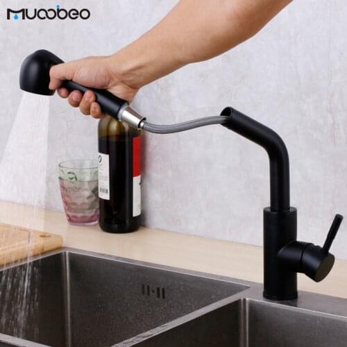 Black Stainless Steel Faucet Kitchen Mixer Faucet Hot Cold Rotating Tap With Sprayer Hand
