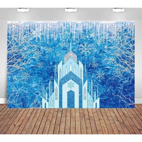 Ice Castle Backdrop Winter Theme Snowflake Blue Photo Background Princess Girl Birthday Baby Shower Party Supplies Decoration