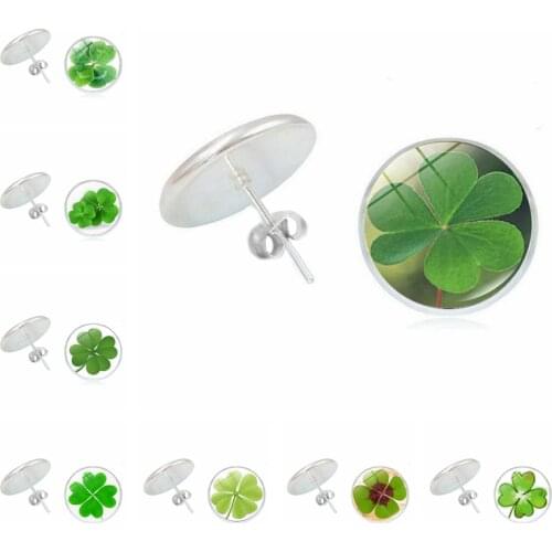Hot! 2019 New Earrings Four-leaf Clover Girl Time Glass Convex Girl Earrings Fashion Ladies Childrens Jewelry