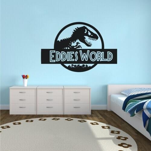 Boys Room Decor World Wall Sticker Custom Name World Vinyl Wall Decal Dinosaur Style Wallpaper Wall Art AY1446