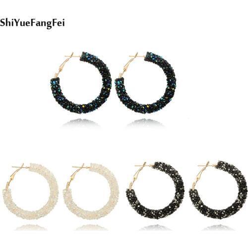 Fashion Bohemian Crystal Rhinestone Beads Big Hoop Earrings For Women Gold Color Handmade Party Earrings Brincos Charm Jewelry