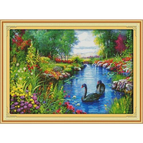 14/16/18/27/28 The Peaceful Landscape Counted Cross Stitch Cross Stitch Set Swan Cross-stitch Kit Embroidery Needlework