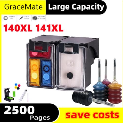 GraceMate Refillable Ink Kit Replacement for HP 140 141 XL Ink Cartridge for Photosmart C4583 C4283 C4483 C5283 D5363 Printer