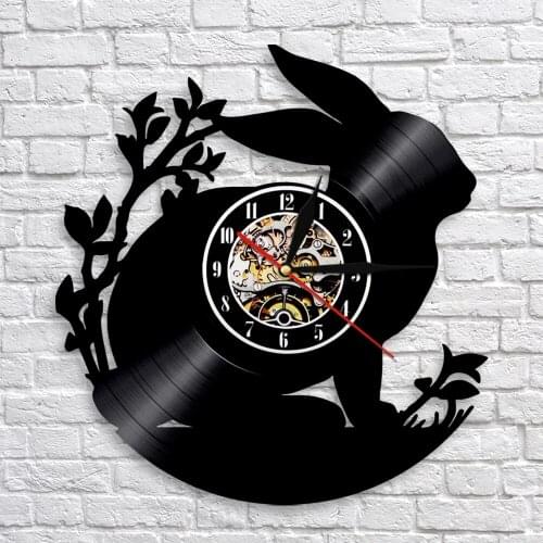 Rabbit Silhouette Wall Clock Cute Bunny Animal Vinyl Clock 3D Wall Watches Clock Nursery Wall Art Decor For Kids' Room