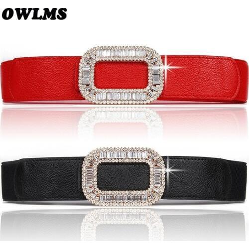 New Rhinestone Cummrebunds red full crystal buckle wide waistband decorate female body sculpting band black elastic women belts