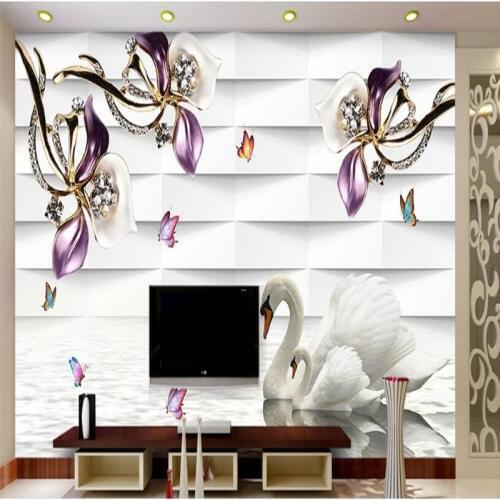 Beibehang wallpaper Romantic jewelry lily jewelry background wall decoration background village forest hut night painting TV