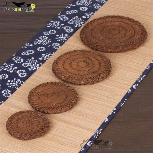 Hand Knitting Natural Palm Silk Wood Coasters Table Cup Mat Kitchen Mat Pad For Bar Cocktail Barware