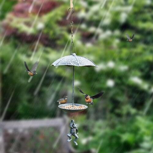 Sungmor Heavy Duty Cast Iron Hanging Bird Feeder - Vintage Green Color Hanging Bird Bath Feeding Table - Lovely Hanging Statue