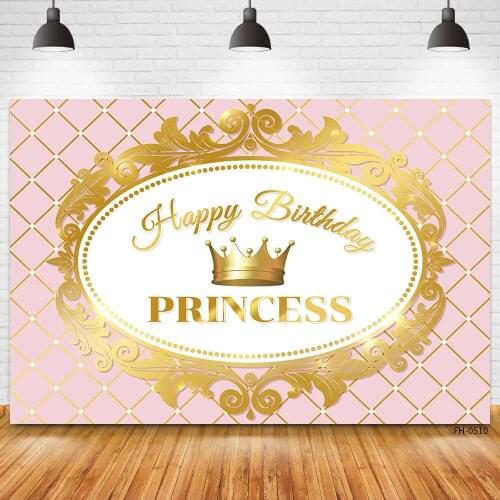 Custom Name Gold Crown Pink Glitter princess Background For Photo Studio Girl Newborn Happy Birthday Party Photography Backdrops