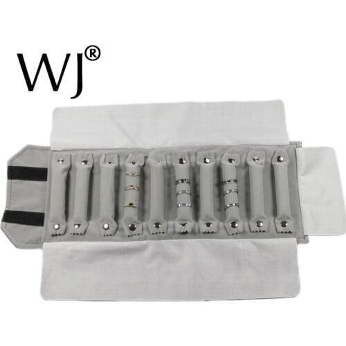 Grey Velvet Jewelry Portable Carrying Bag Rings Travel Roller Cases Folding Jewellery Storage Pouch Ring Stand Holder Organizer