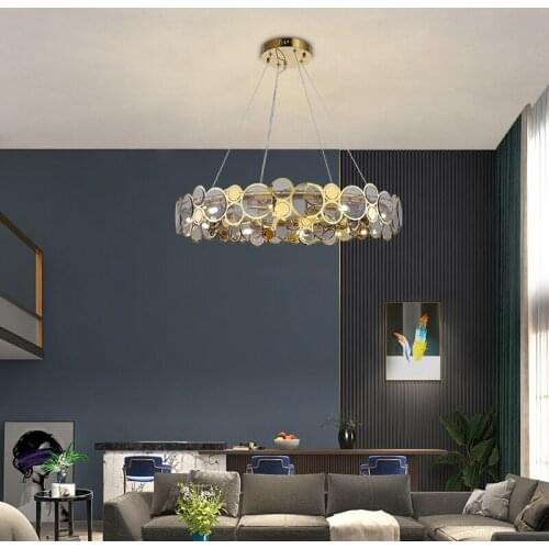 Postmodern Gold Round LED Lustre Chandelier Lighting Suspension Luminaire Lampen For Foyer