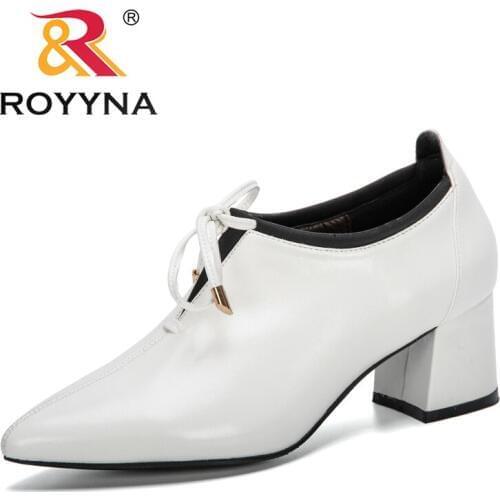 ROYYNA 2020 New Designers Office Shoes Women Lace Up Pumps High Heels Dress Shoes Ladies Wedding Footwear Trendy Zapatos Mujer