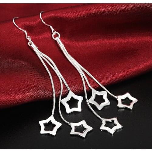High quality 925 Sterling Silver Earrings fashion Jewelry for Woman Tassel hanging stars drop earrings wedding Christmas Gifts