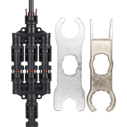 Solar Panel T Branch Connectors Cable Coupler Combiner-1 Male to 3 Female(M/3F) and 1 Female to 3 Male(F/3M) with Wrench