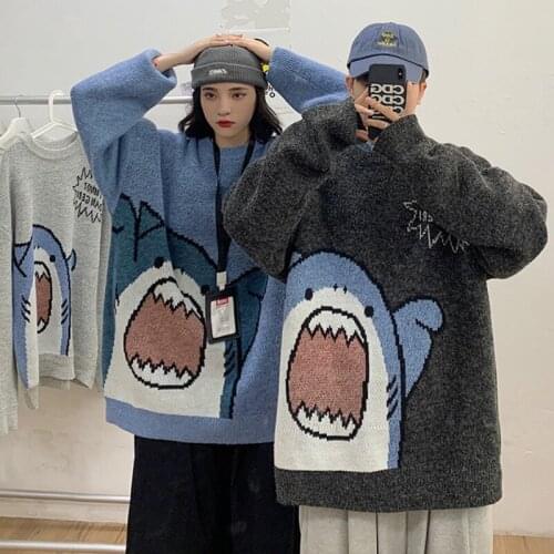 Cartoon Sweater Women Men Loose Fit Crew Neck Sweater Warm Winter Couples Clothes Fashion Casual Outerwear