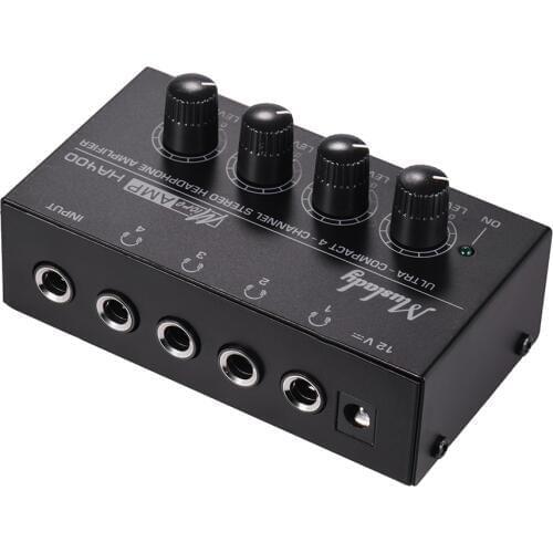 Muslady HA400 Ultra-compact 4 Channels Amplifier for Headphone Mini Audio Stereo Headphone Amplifier with Power Adapter