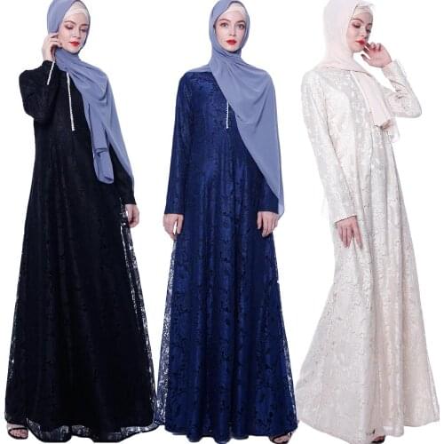 Vintage Lace Abaya Muslim Women Long Maxi Dress Robe Jilbab Islamic Kaftan Party Evening Arab Gown Turkish Dresses Autumn New