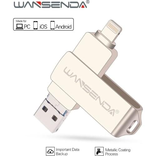WANSENDA Metal USB Flash Drive 128GB OTG Pen Drive 32GB 64GB USB 3.0 Flash Disk for iPhone 12 Pro/12/11/XR USB Memory Stick