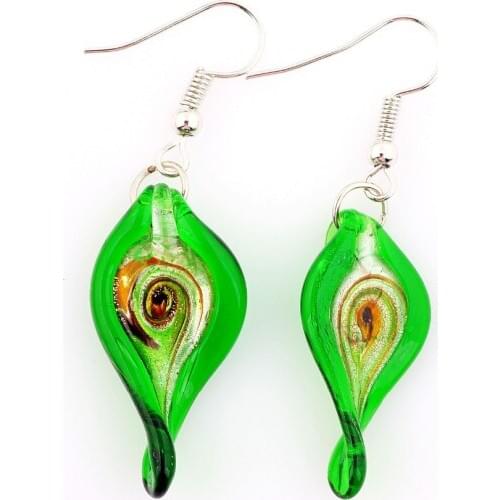 Yingwu Promot Spiral Leaf Style Silver P Hook Elegant Classic Beauty Earrings Murano Glass Wedding Engagement Xmas FREE