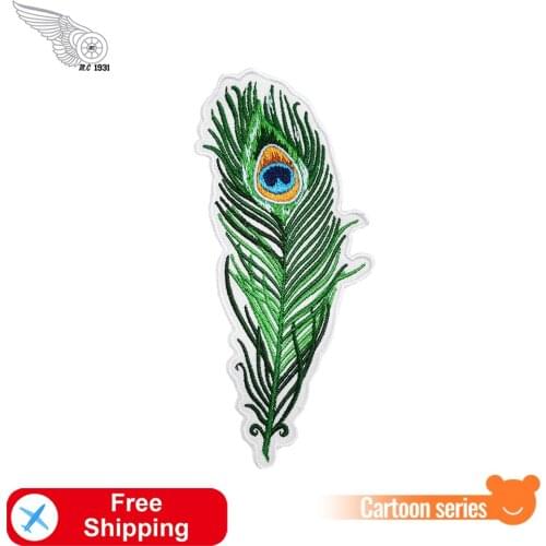 Green Animal Feather Patches Elegant Embroidered Sewing Badges for Clothing DIY Iron on Clothes Dress T-Shirts Patch Cheap Craft