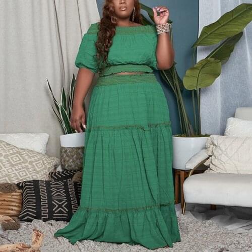 Women Sets New Arrival 2021 Shirt and Skirt Slash Neck Short Sleeve High Waisted Floor Length Elegant Evening Night Outfits Set